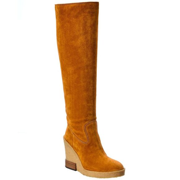 Tods Suede Knee-High Wedge Boot Orange